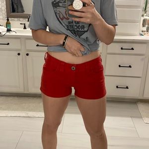 Red denim shorts